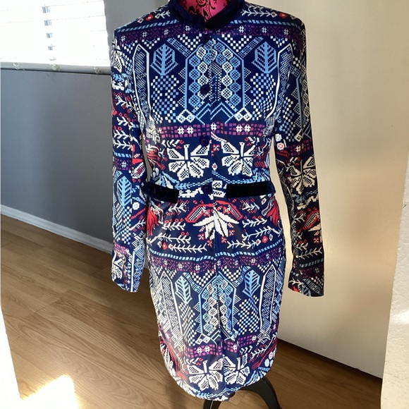 Floryday Jackets & Blazers - FLORYDAY Colorful Patterned Long Sleeve Coat With Velvet Accents M